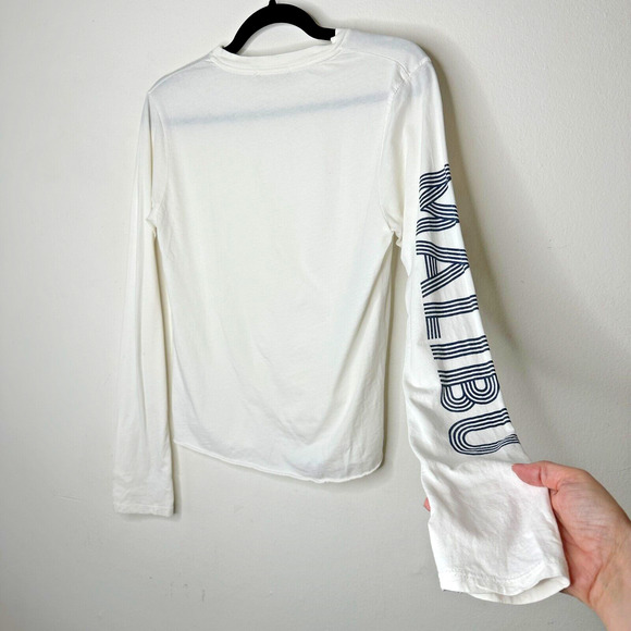 Brandy Melville White with Blue Malibu Graphic Crew Neck Long Sleeve Tee Small - Picture 8 of 8